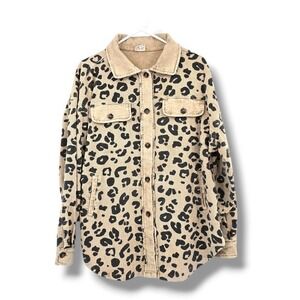 Meritt Leopard Print Corduroy Shirt Jacket Button Down Oversized Women's Small